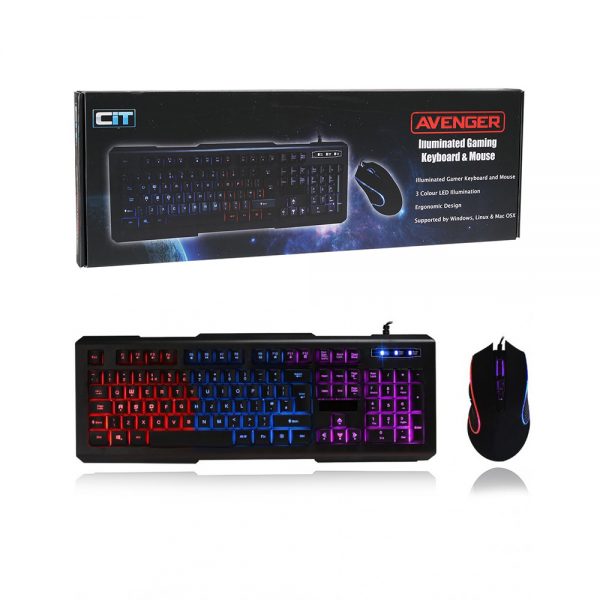 CIT Avenger 3 Colour Illuminated Gaming Keyboard & Optical Mouse